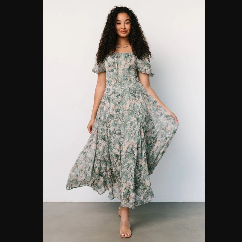 Baltic Born Floral Maxi Dress in Green and Cream